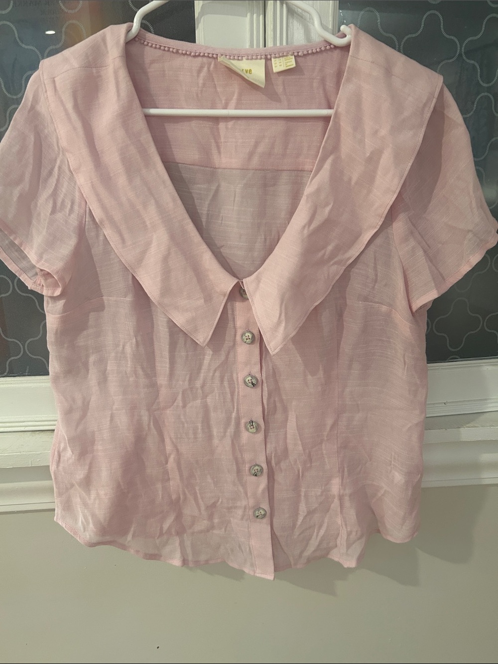 Maeve Anthropologie Pale Pink Button-Up Notched Collar Blouse